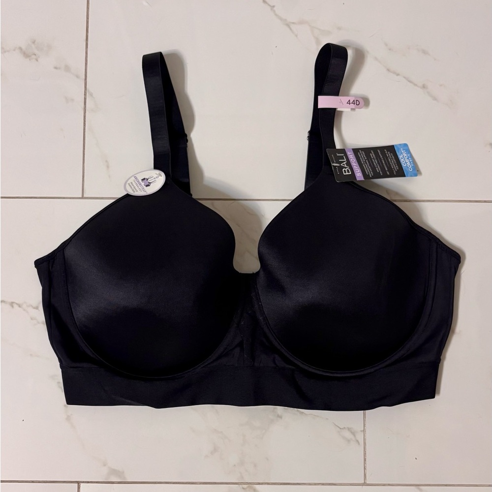 NWT Bali Support Cool Comfort Bra Black Underwire Anchorstrap 44D